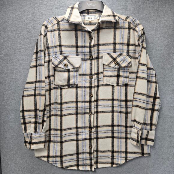 BKE Oversized Boyfriend Button Down Flannel Shacket Size XS - Picture 1 of 5
